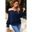 Navy Off Shoulder Ruffled Puff Sleeve Blouse
