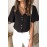 Black Scalloped Neckline Textured Short Sleeve Shirt