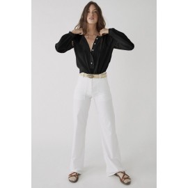 Black Lace Crochet Button-up Long Sleeve Shirt